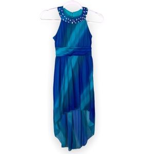 Poppies and Roses Blue Sleeveless Hi-Low Dress Size 8 Formal Party Lined
